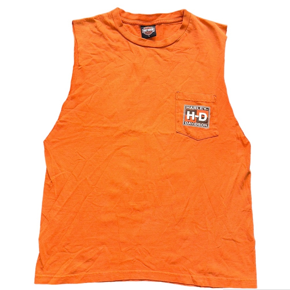 vintage y2k harley davidson orange muscle tee tank top medium large 2000s
